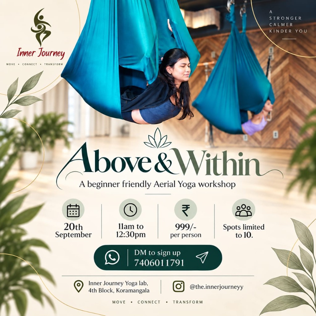 Above & Within | Beginner-Friendly Aerial Yoga Workshop with Shradha Umrao, Bangalore event on Botle